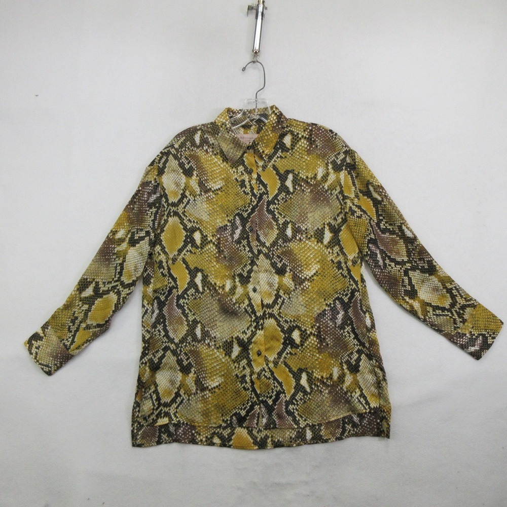 Philosophy Women's Blouse S Button Up Long Sleeve Gold Brown Snake Skin Print